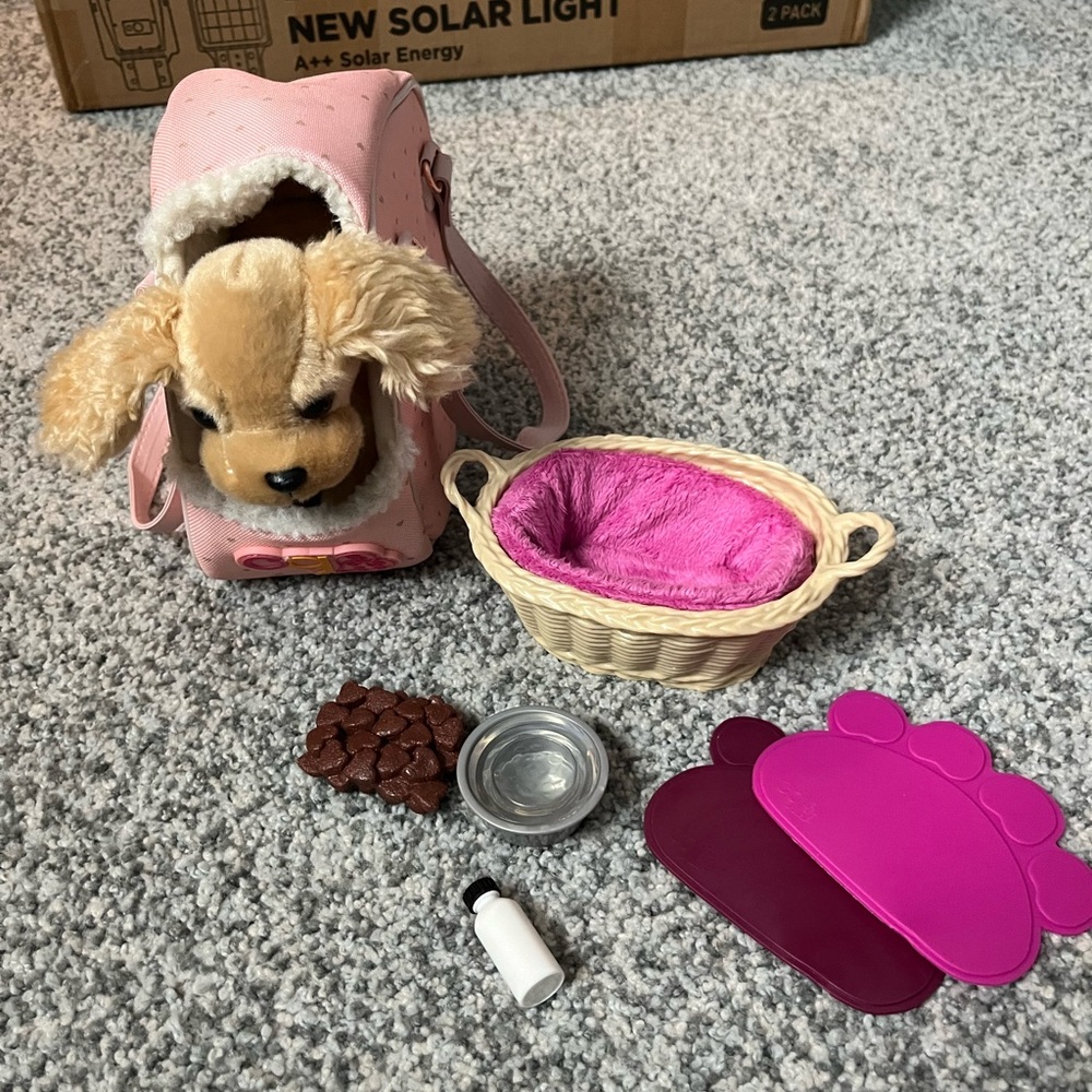 Plush Puppy Toy with Pink Carrier